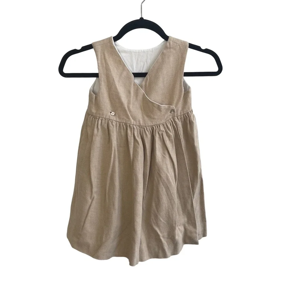 Papo d'Anjo Jumper Dress Kids 6Y Tan Cottagecore Cotton Wrap Pinafore Portugal